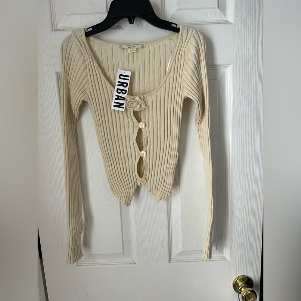 Kimchi Blue‎ Cream Ribbed Tie Front Blouse